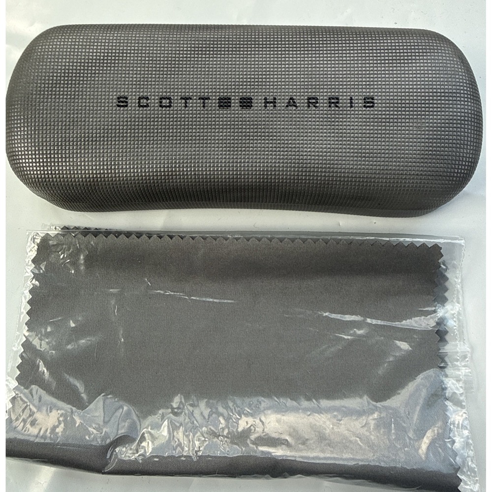 Scott Harris Grey Hard Clamshell Eyeglasses Case & Microfiber Cleaning Cloth